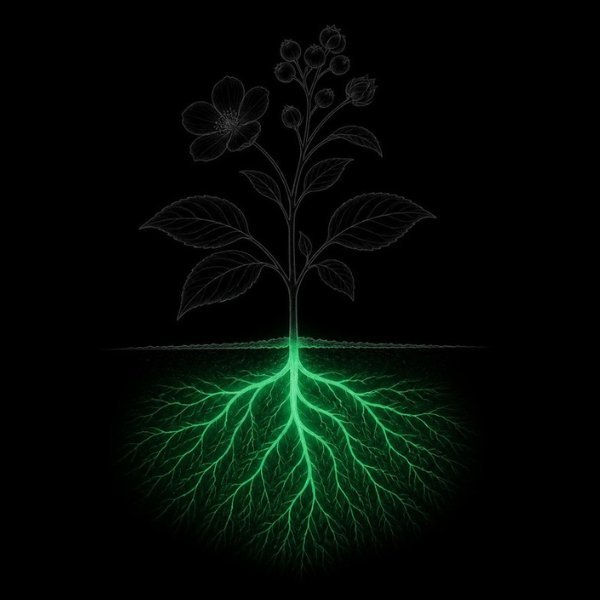 Planta con raíces resaltadas